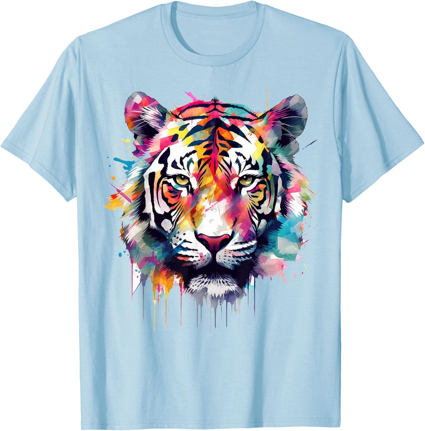 Tiger Artwork - Colourful Animal Art Tiger T-Shirt - T-Shirt | Light Blue