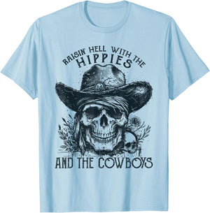 Raisin' Hell With The Hippies And The Cowboys Country T-Shirt - T-Shirt | Light Blue