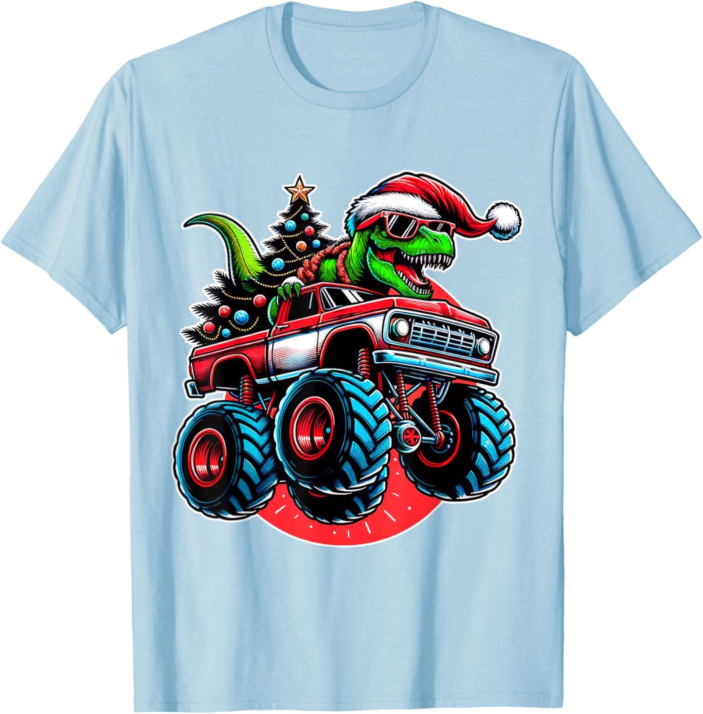 Christmas T Rex Monster Truck Boys Dinosaur Santa Xmas Funny T-Shirt - T-Shirt | Light Blue