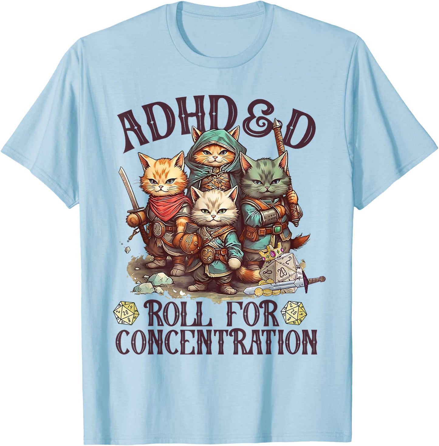 ADHD&D Roll For Concentration Lovely Gamers Vintage ADHD&D T-Shirt - T-Shirt | Light Blue