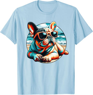 Frenchie Beach Bum - Gift French Bulldog Owner Graphic Men Women Girls Kids T-Shirt - T-Shirt | Light Blue