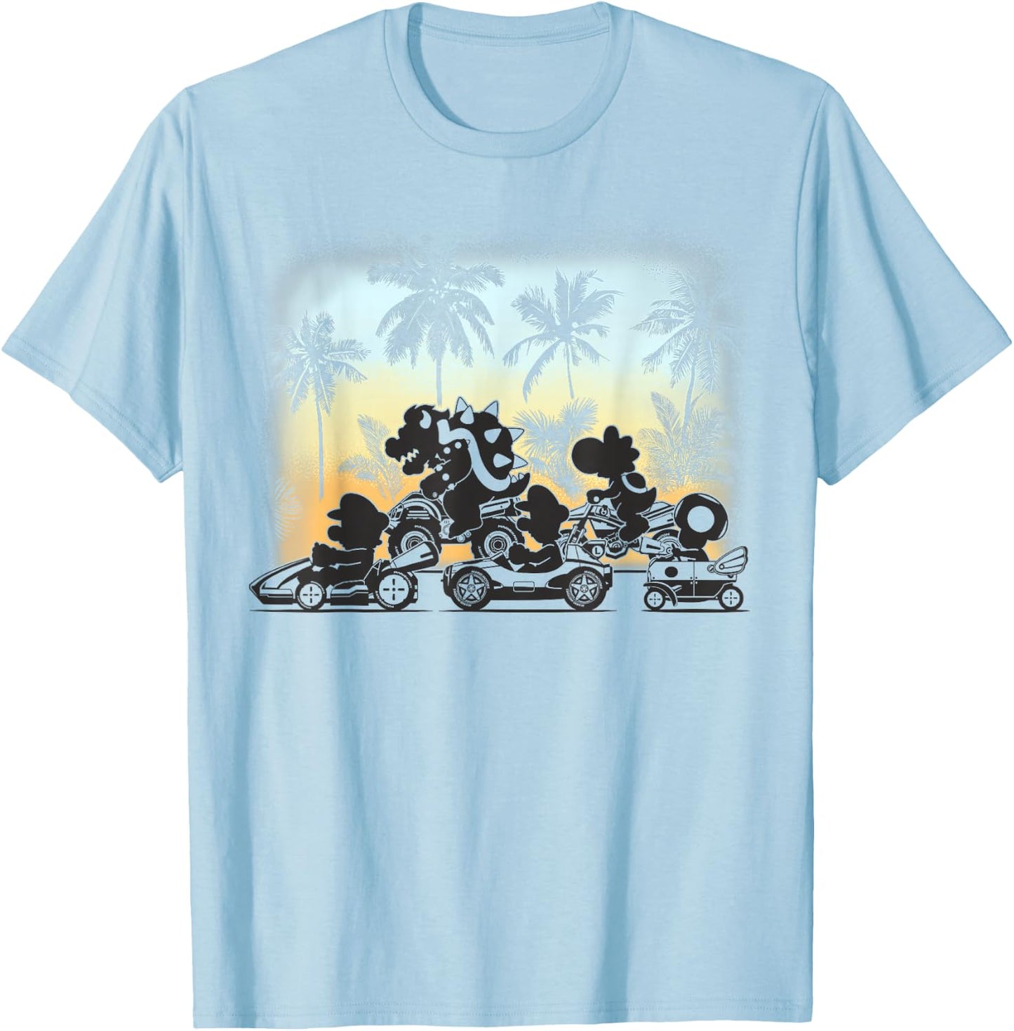 Mario Kart Tropical Silhouette Racers T-Shirt - T-Shirt | Light Blue