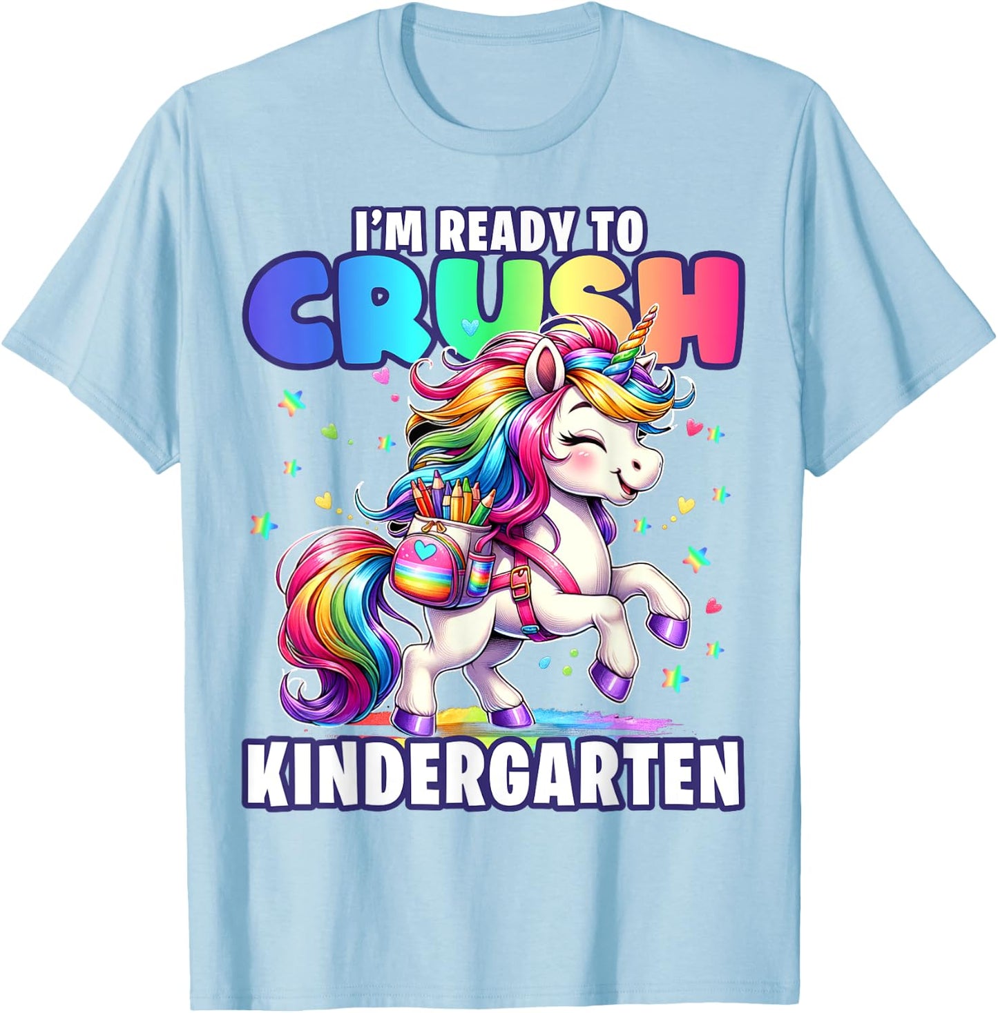 Crush Kindergarten Girls Back to School Unicorn First Day T-Shirt - T-Shirt | Light Blue