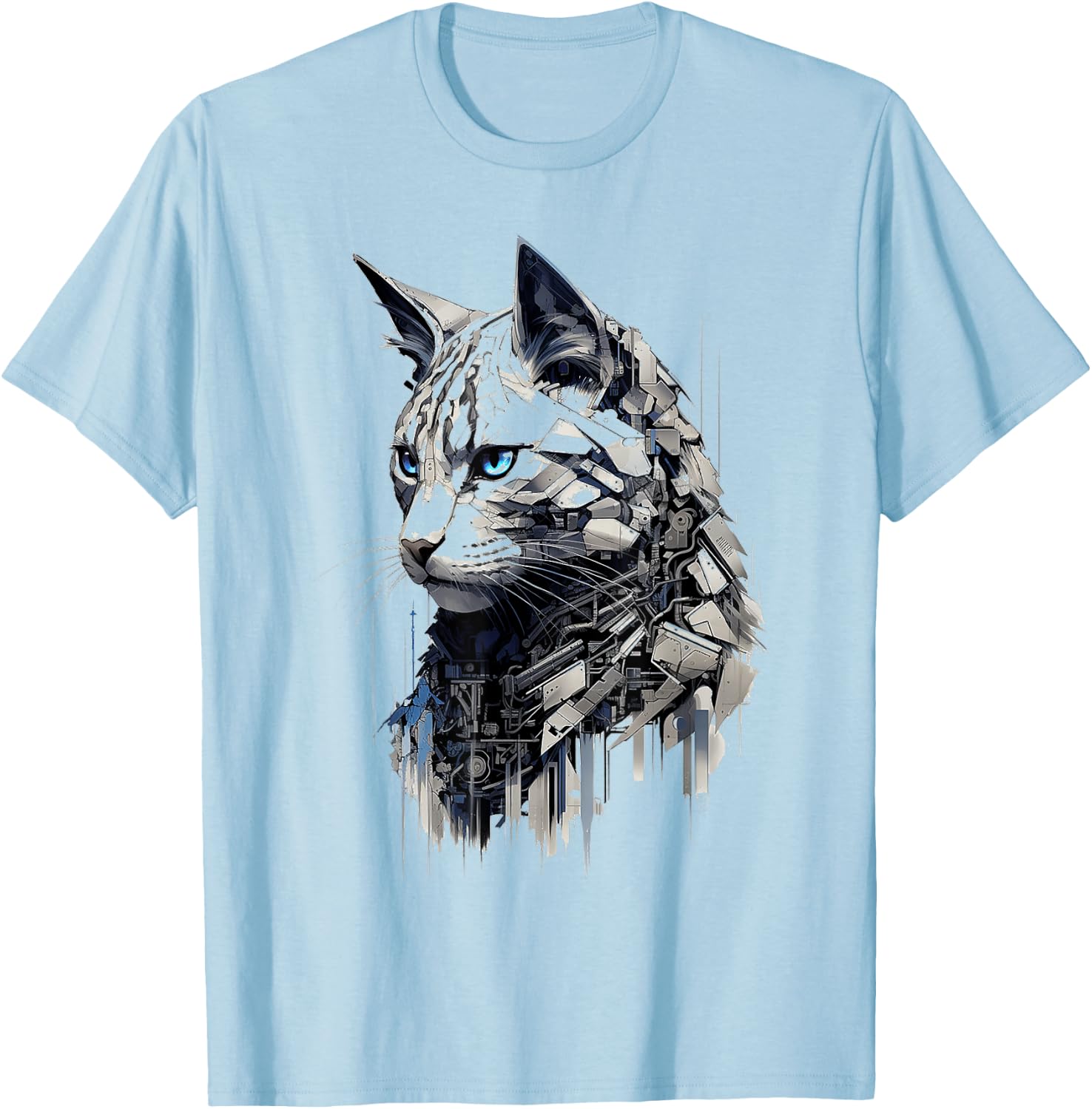 Cat Abstract Pet Drawing Artwork Animal Cat Women Kids T-Shirt - T-Shirt | Light Blue
