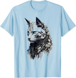 Cat Abstract Pet Drawing Artwork Animal Cat Women Kids T-Shirt - T-Shirt | Light Blue