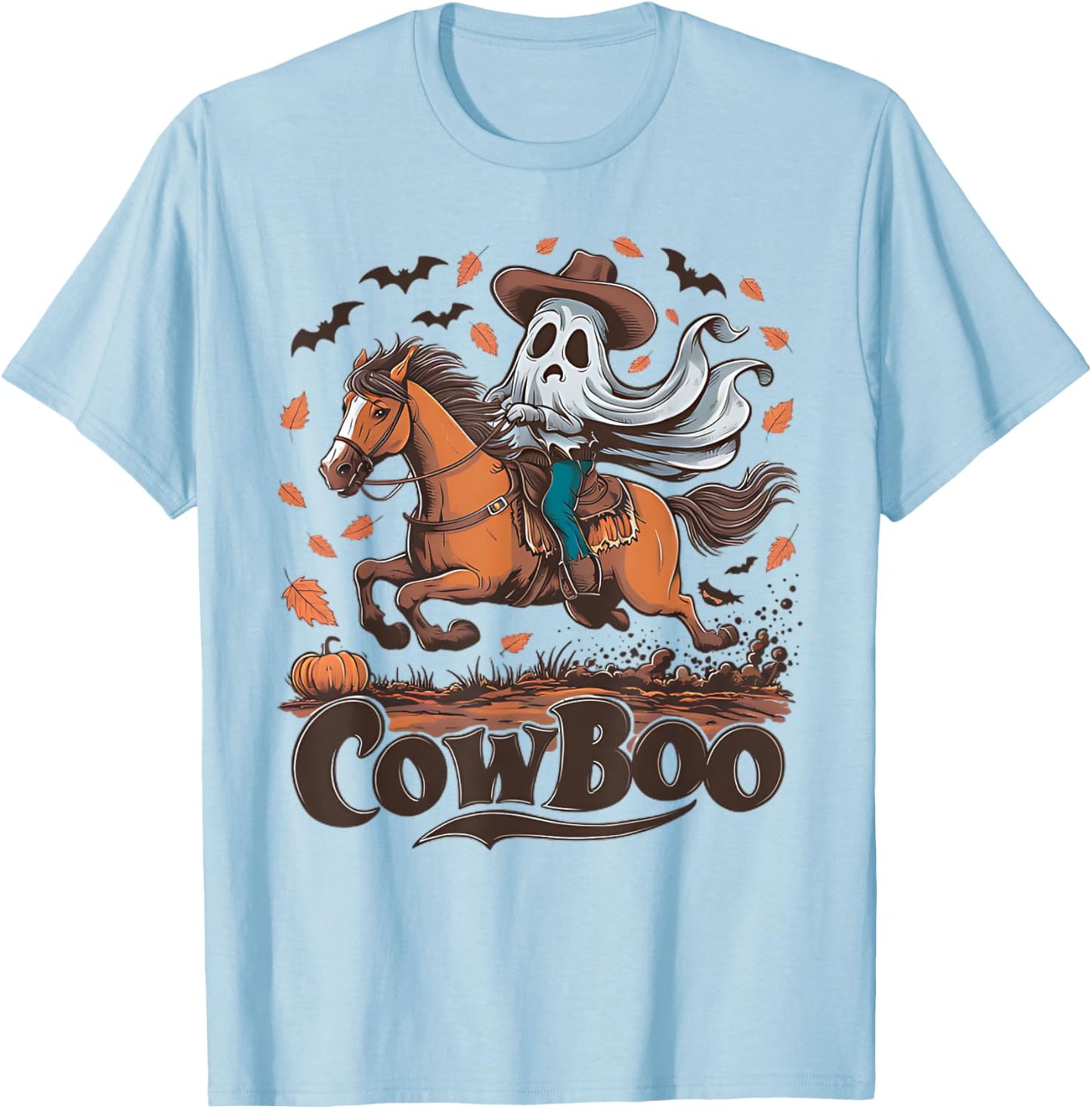 Cowboo Ghost Riding Horse Western Cowboy Ghost Halloween T-Shirt - T-Shirt | Light Blue