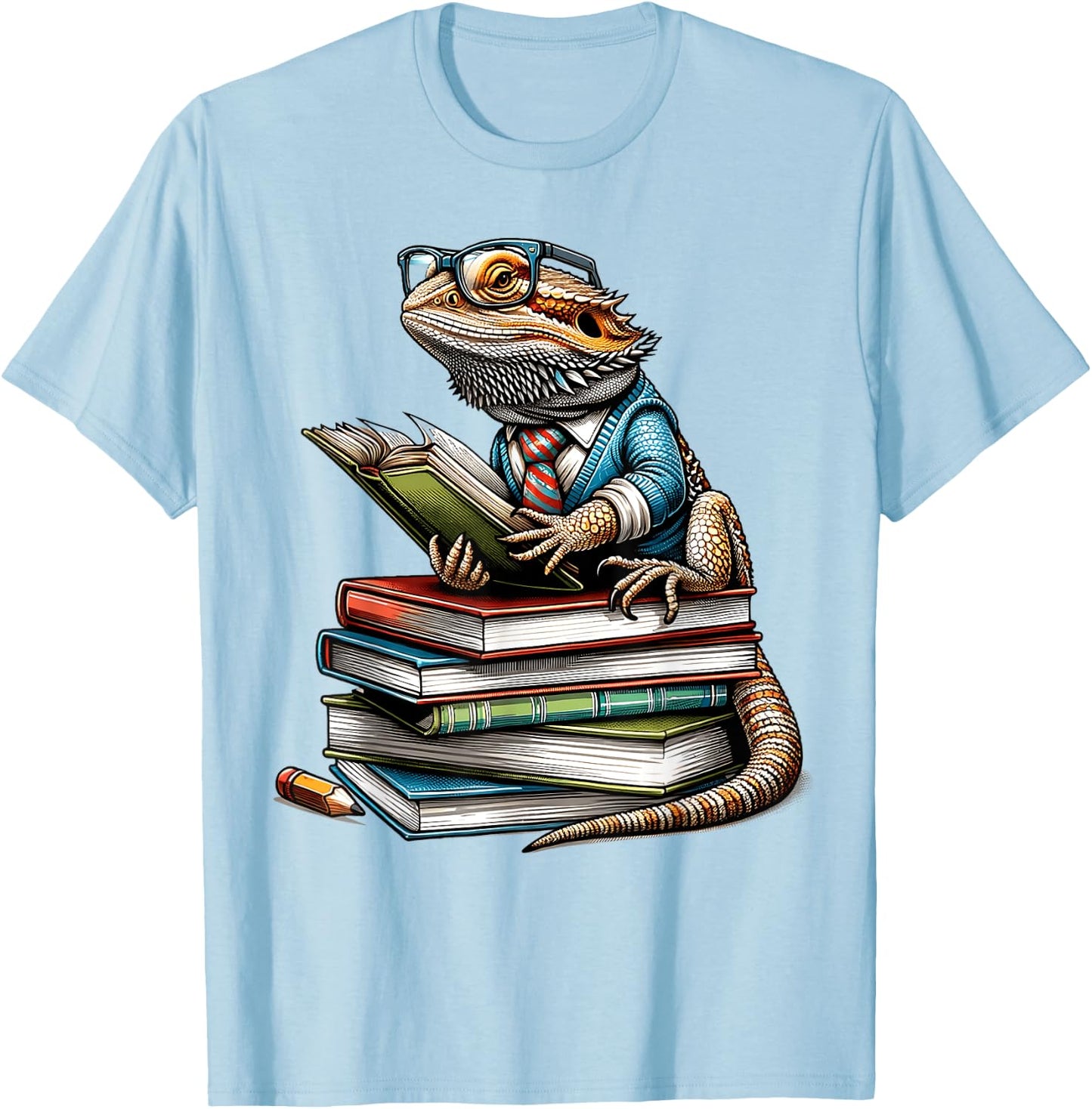 Bearded Dragon Reading Books Matching Bookworm Librarian T-Shirt - T-Shirt | Light Blue