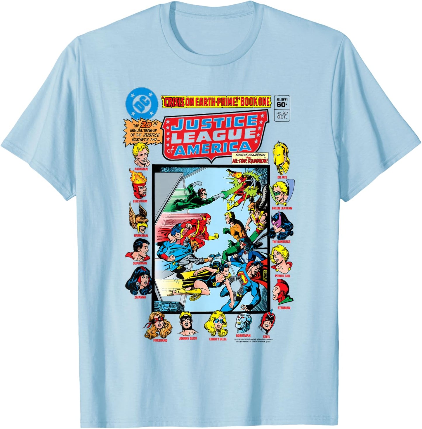 DC Comics Justice League Crisis On Earth Comic Cover Small T-Shirt - T-Shirt | Light Blue