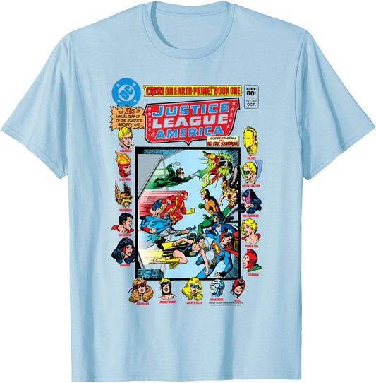 DC Comics Justice League Crisis On Earth Comic Cover Small T-Shirt - T-Shirt | Light Blue