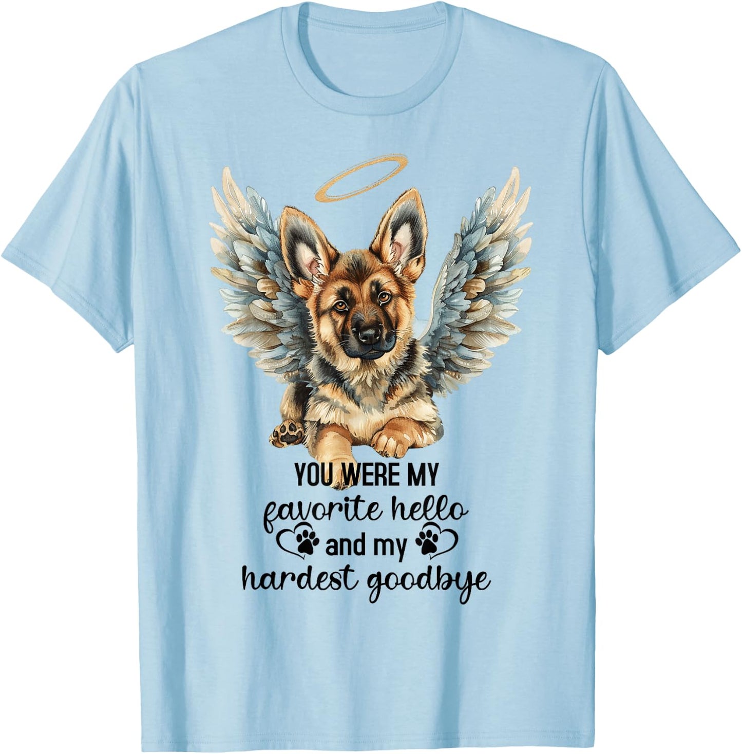 German Shepherd Dog Memorial Angel Paw Prints Wings Pet Loss T-Shirt - T-Shirt | Light Blue