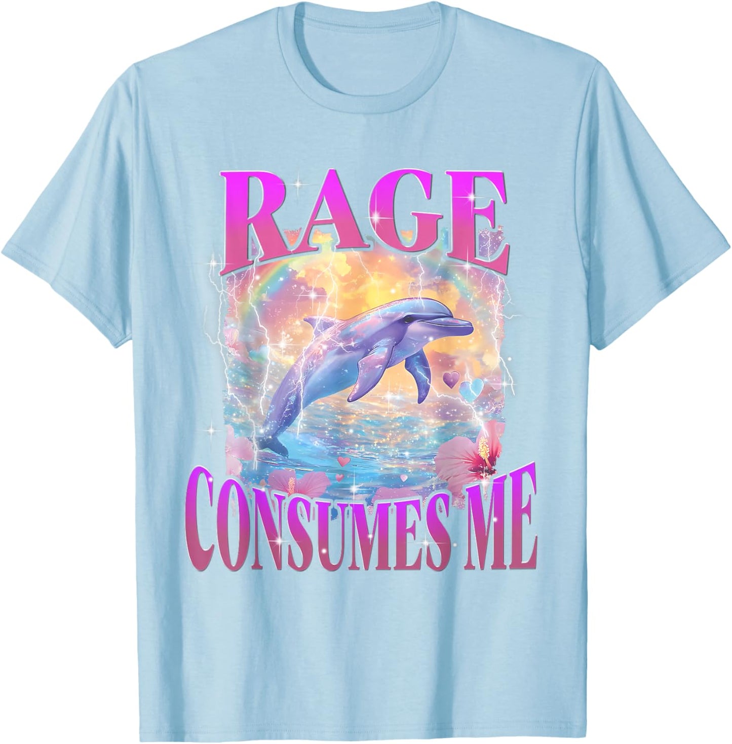 Rage Consumes Me Funny Meme Silly Dolphin Rainbow T-Shirt - T-Shirt | Light Blue