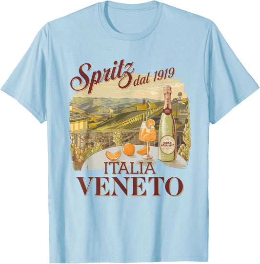 Spritz Veneto Italia Vintage Orange Wine Cocktail T-Shirt - T-Shirt | Light Blue