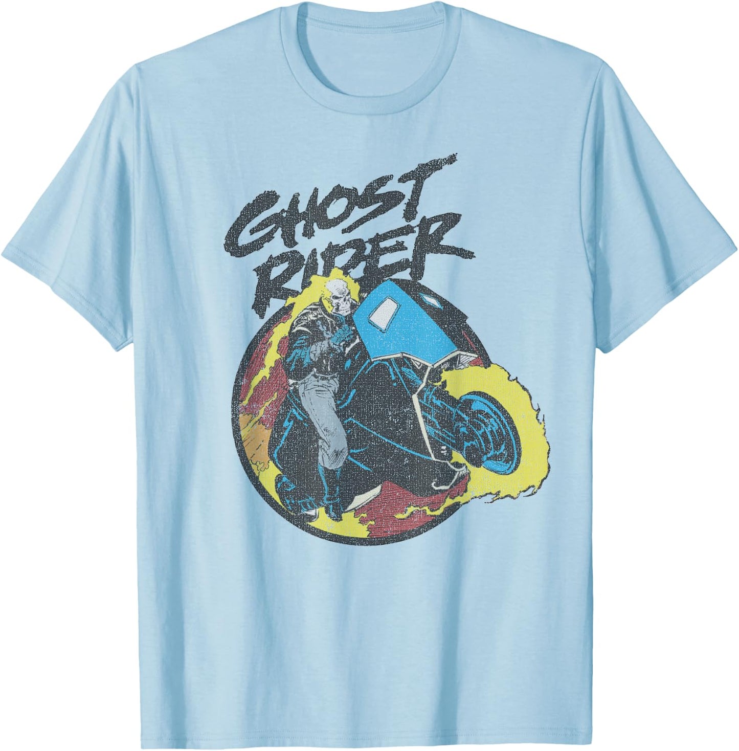 Marvel Ghost Rider Circle Portrait Action Shot T-Shirt - T-Shirt | Light Blue