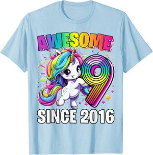 Unicorn 9th Birthday 9 Year Old Unicorn Party Girls Outfit T-Shirt - T-Shirt | Light Blue