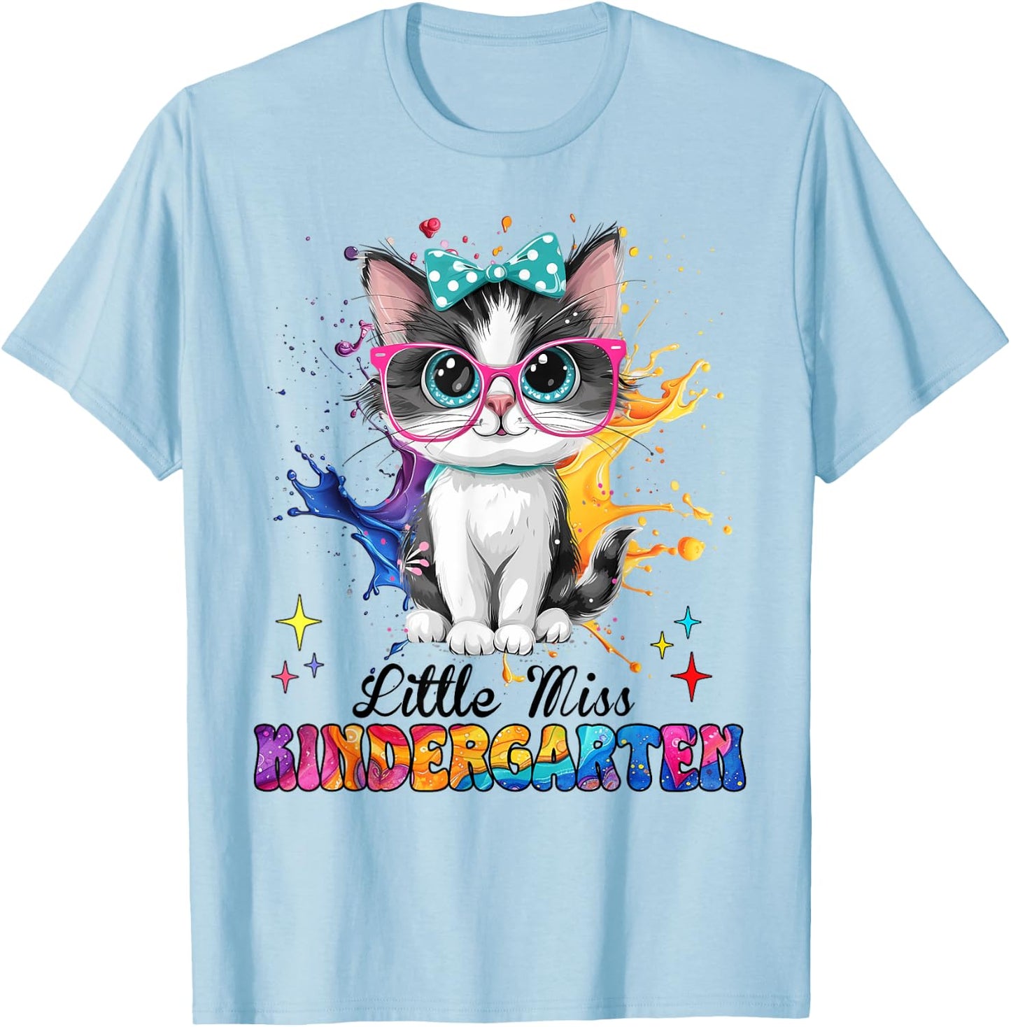 Little Miss Kindergarten Kitten Back To School Cat Girl Kids T-Shirt - T-Shirt | Light Blue