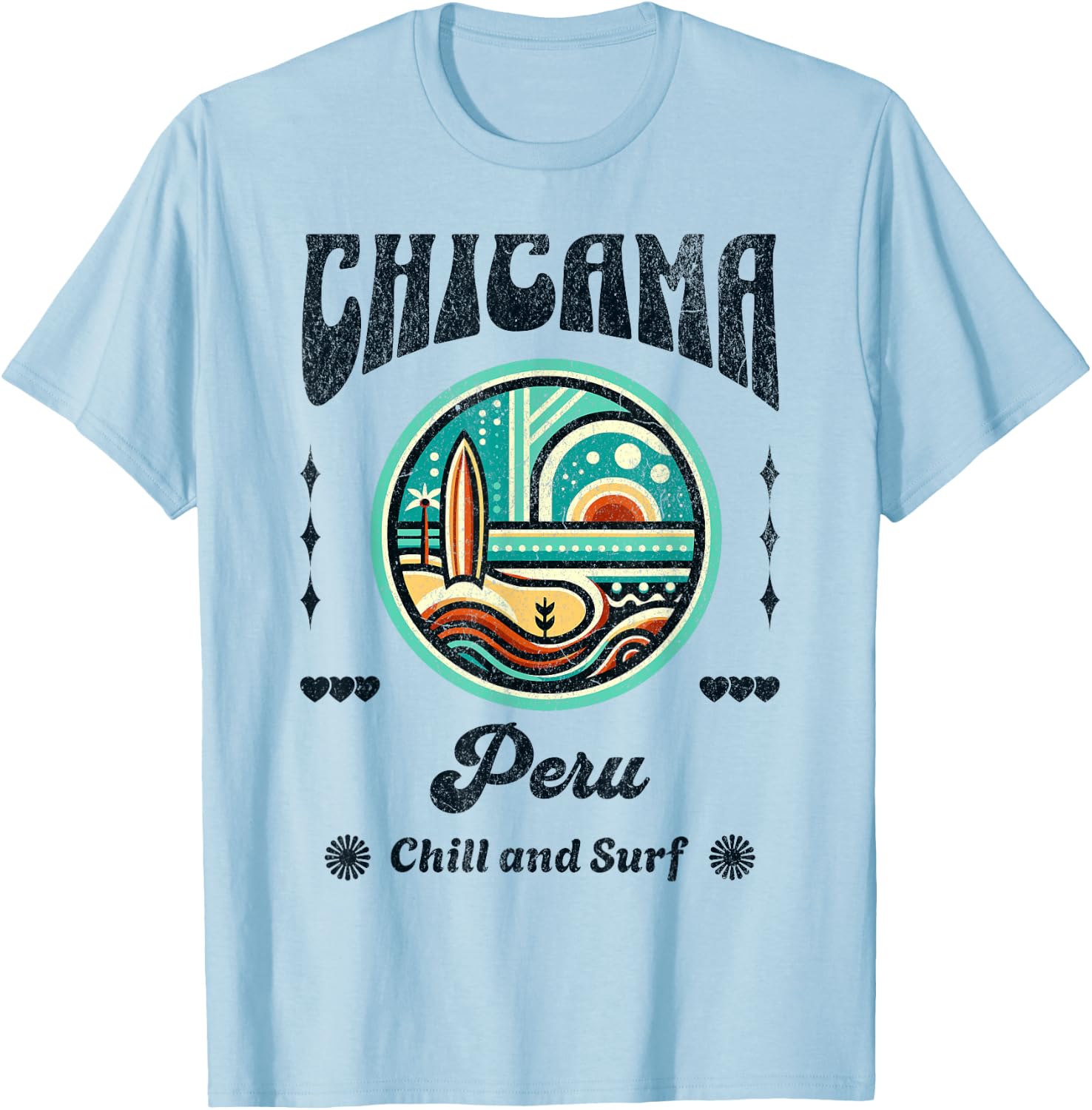 Chicama Peru Retro 70s Coastal T-Shirt - T-Shirt | Light Blue