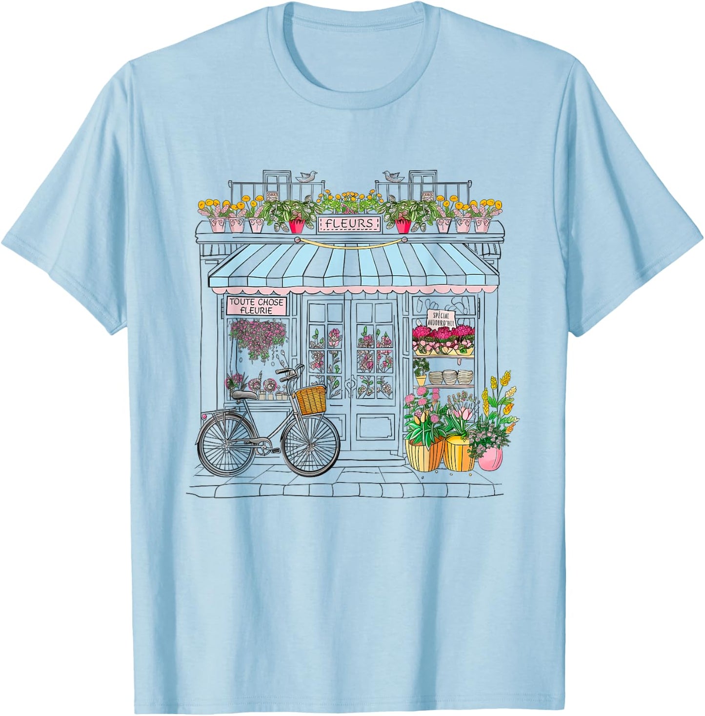 Cute French Flower Shop Paris France Women Girls Souvenir T-Shirt - T-Shirt | Light Blue