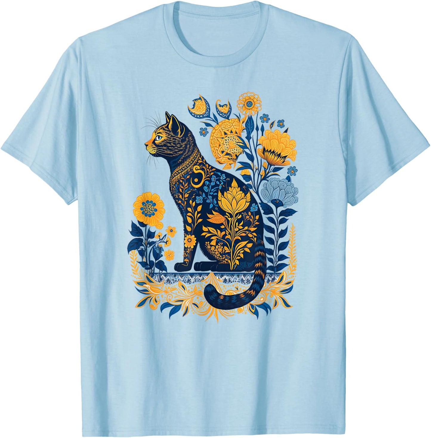 Ukraine Cat Cute Floral Vintage Ukrainian Flag & Vyshyvanka Men Women Kids T-Shirt - T-Shirt | Light Blue