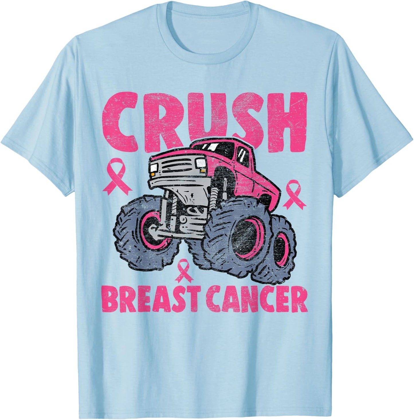 Crush Breast Cancer Awareness Monster Truck kids Boys Girls T-Shirt - T-Shirt | Light Blue