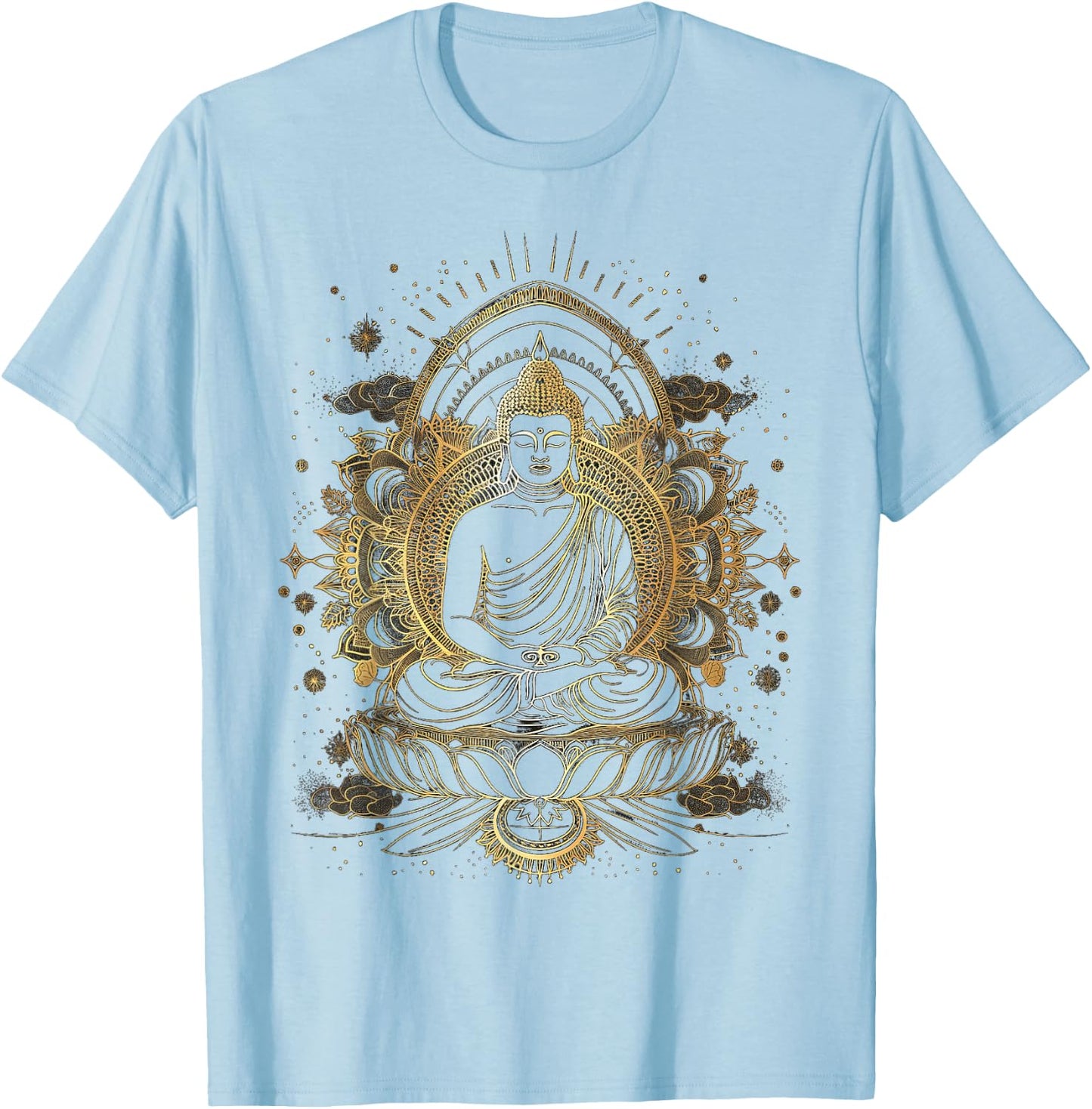 Golden Buddha Yoga Meditation Spiritual in Nature T-Shirt - T-Shirt | Light Blue