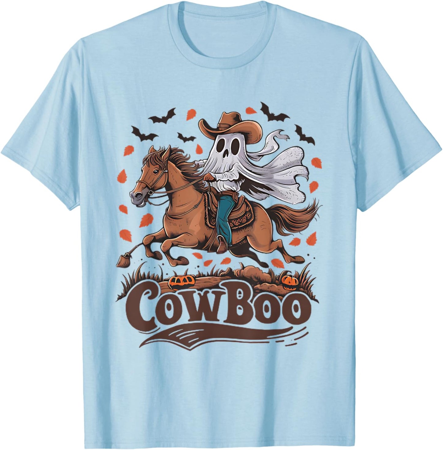Fun Cowboo Ghost Riding Horse Western Cowboy Ghost Halloween T-Shirt - T-Shirt | Light Blue