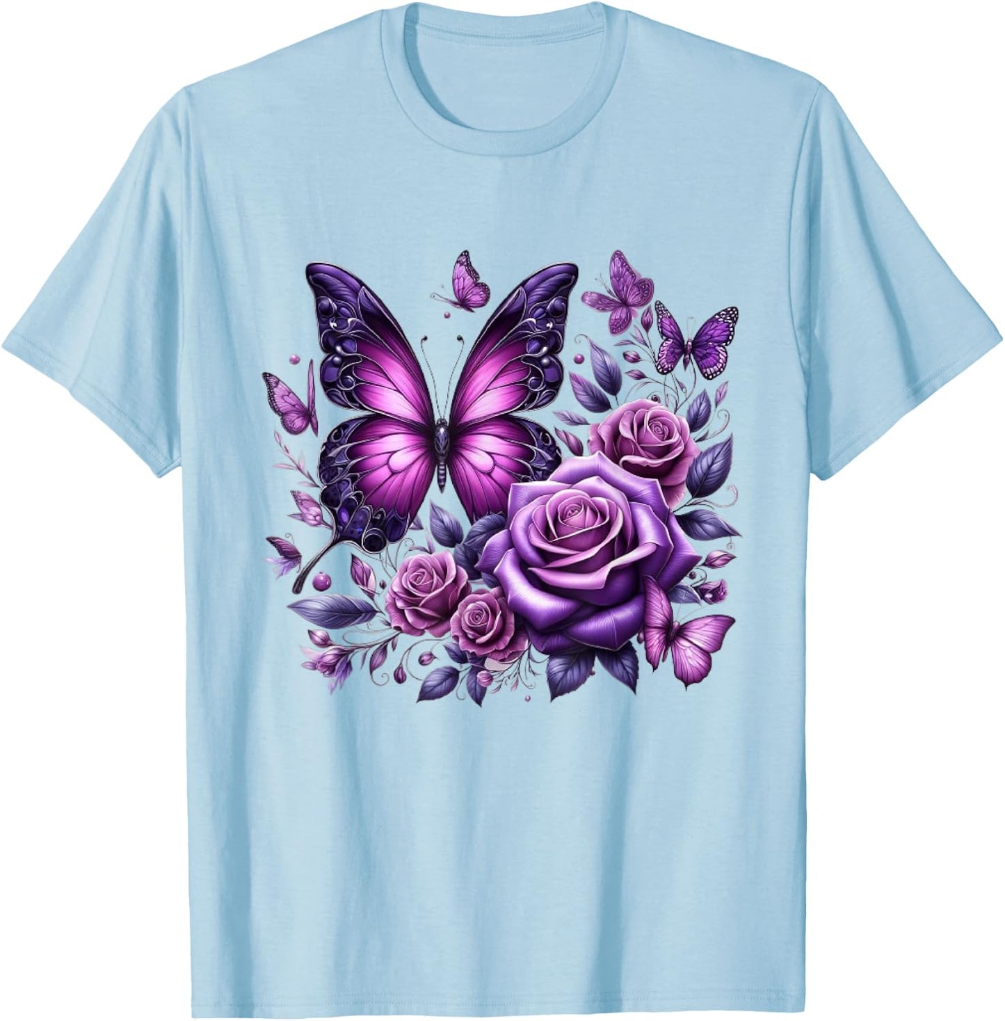 Beautiful Butterfly Purple Rose Butterfly Lovers Gifts Women T-Shirt - T-Shirt | Light Blue