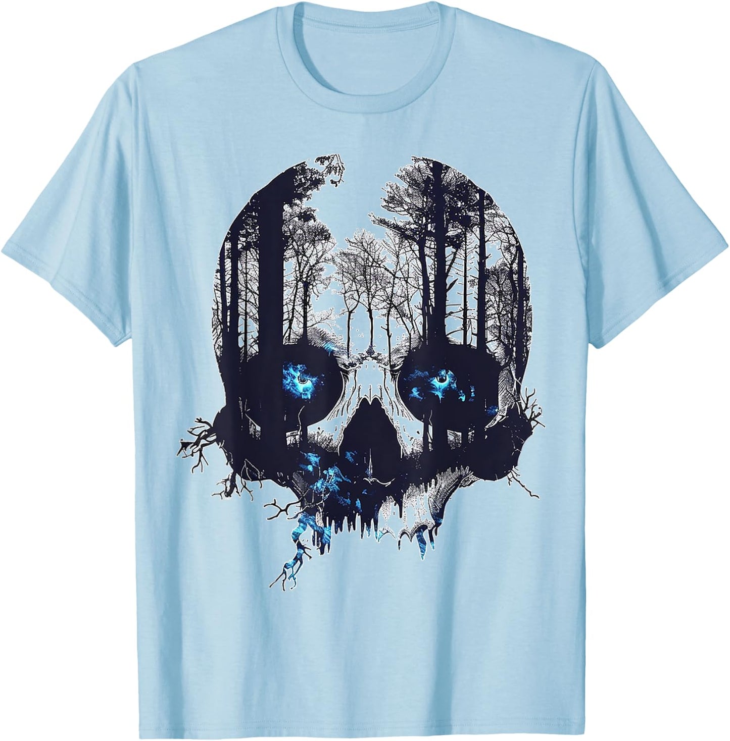 Skull Costume Halloween Spooky Blue Eyes Art Skull T-Shirt - T-Shirt | Light Blue