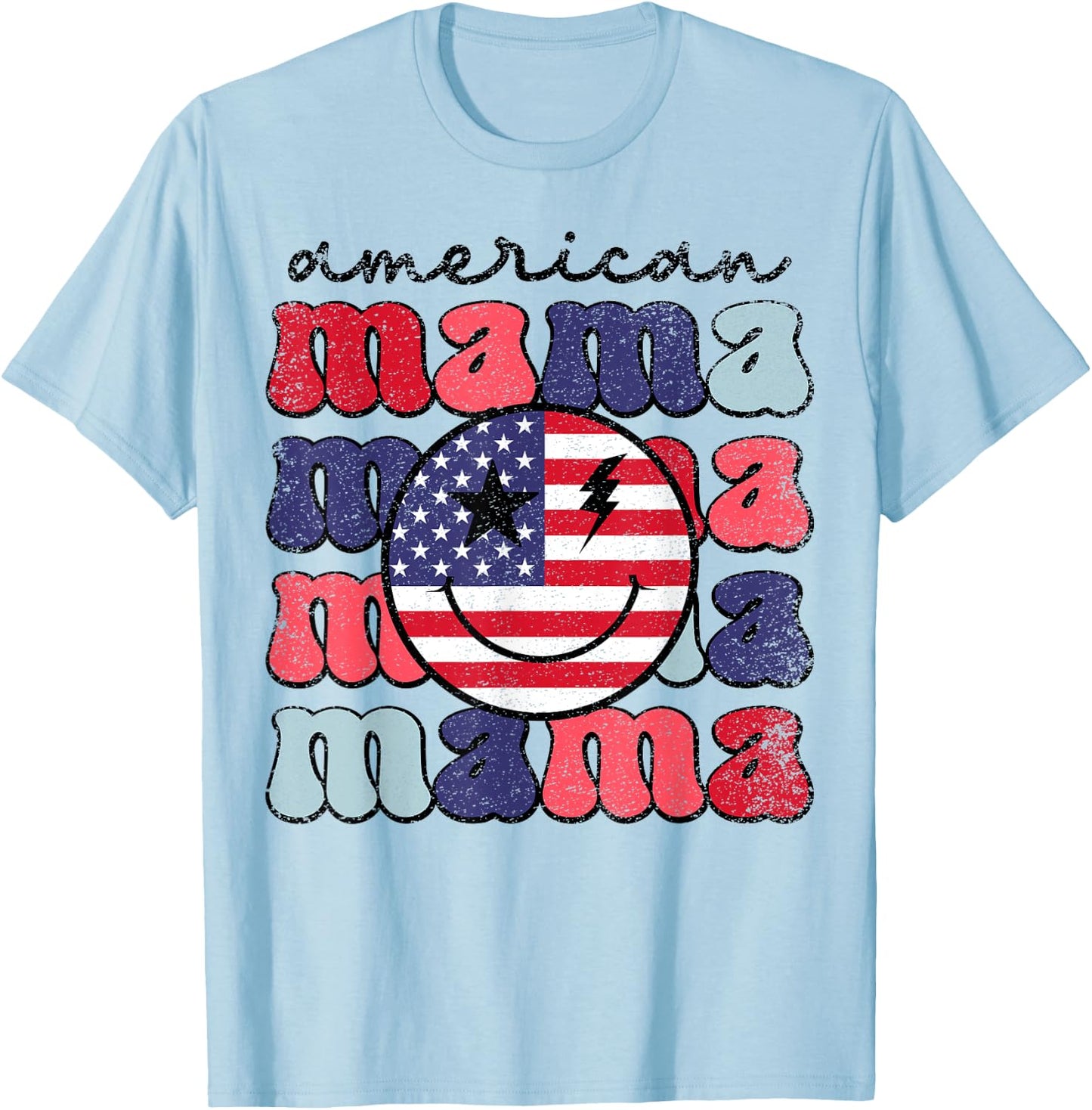 American Mama Retro USA Flag Patriotic Cute 4th Of July Men T-Shirt - T-Shirt | Light Blue