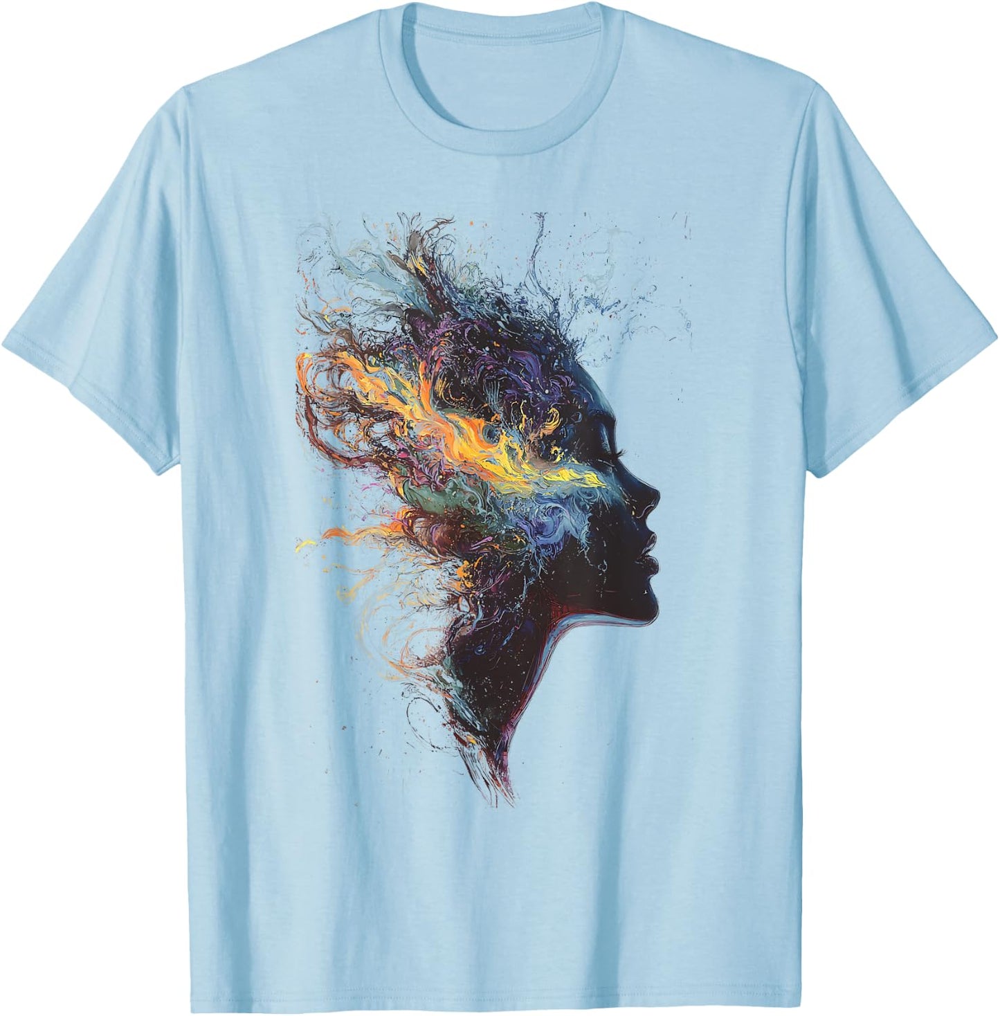 Graphic Design Artistic Colorful Abstract Woman Face Design T-Shirt - T-Shirt | Light Blue