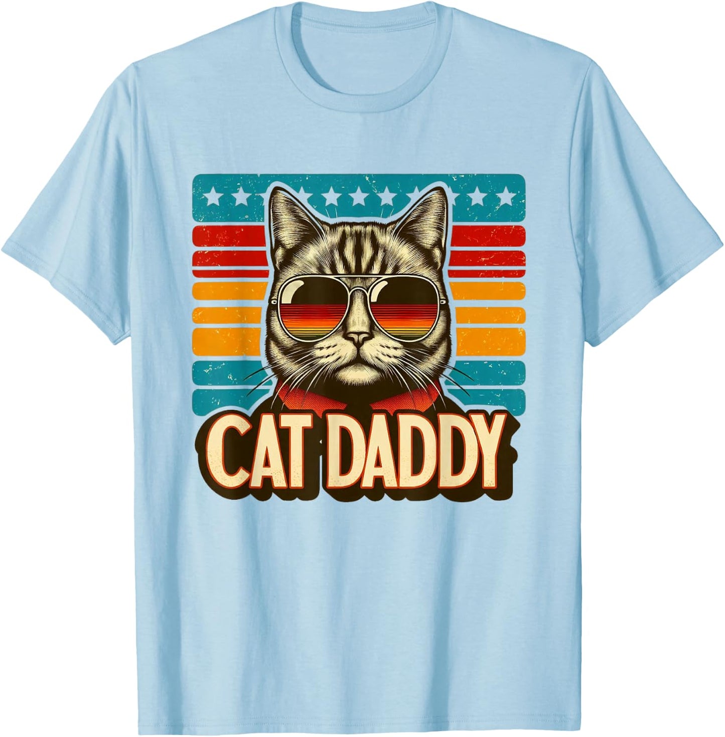 Cat Daddy Funny Cool Cat Father's Day Retro Cat Dad T-Shirt - T-Shirt | Light Blue