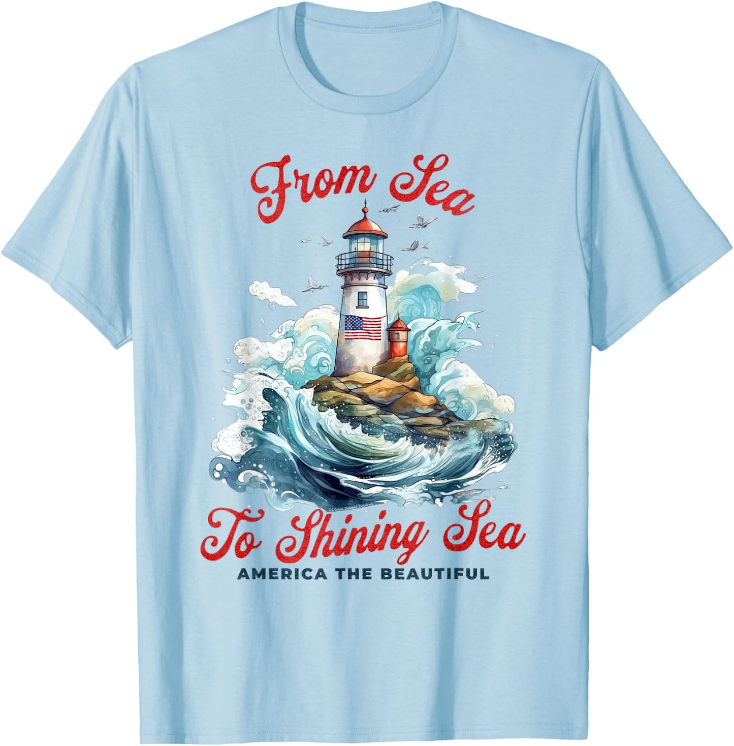 Patriotic from Sea to Shining Sea Lighthouse 4th of July T-Shirt - T-Shirt | Light Blue