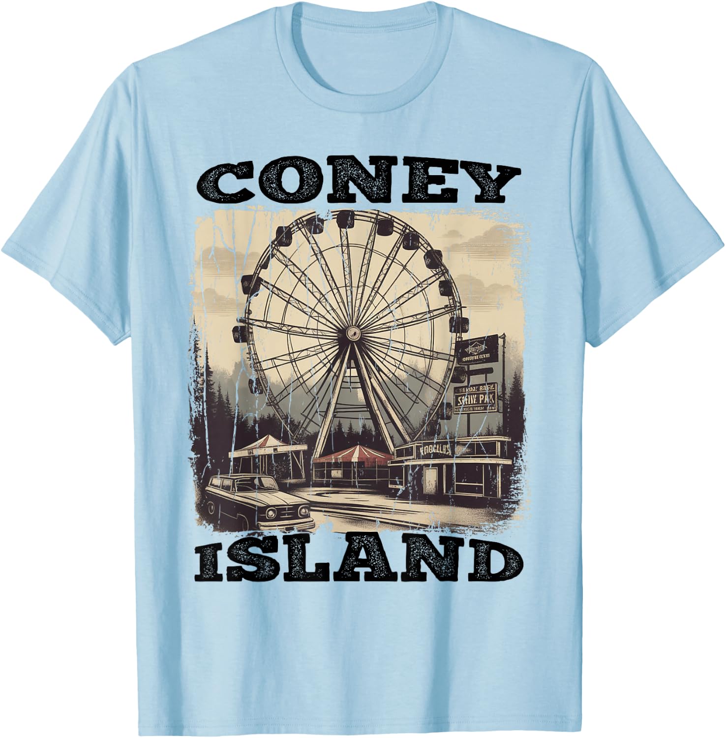 Vintage Ferris Wheel New York Coney Island Brooklyn T-Shirt - T-Shirt | Light Blue