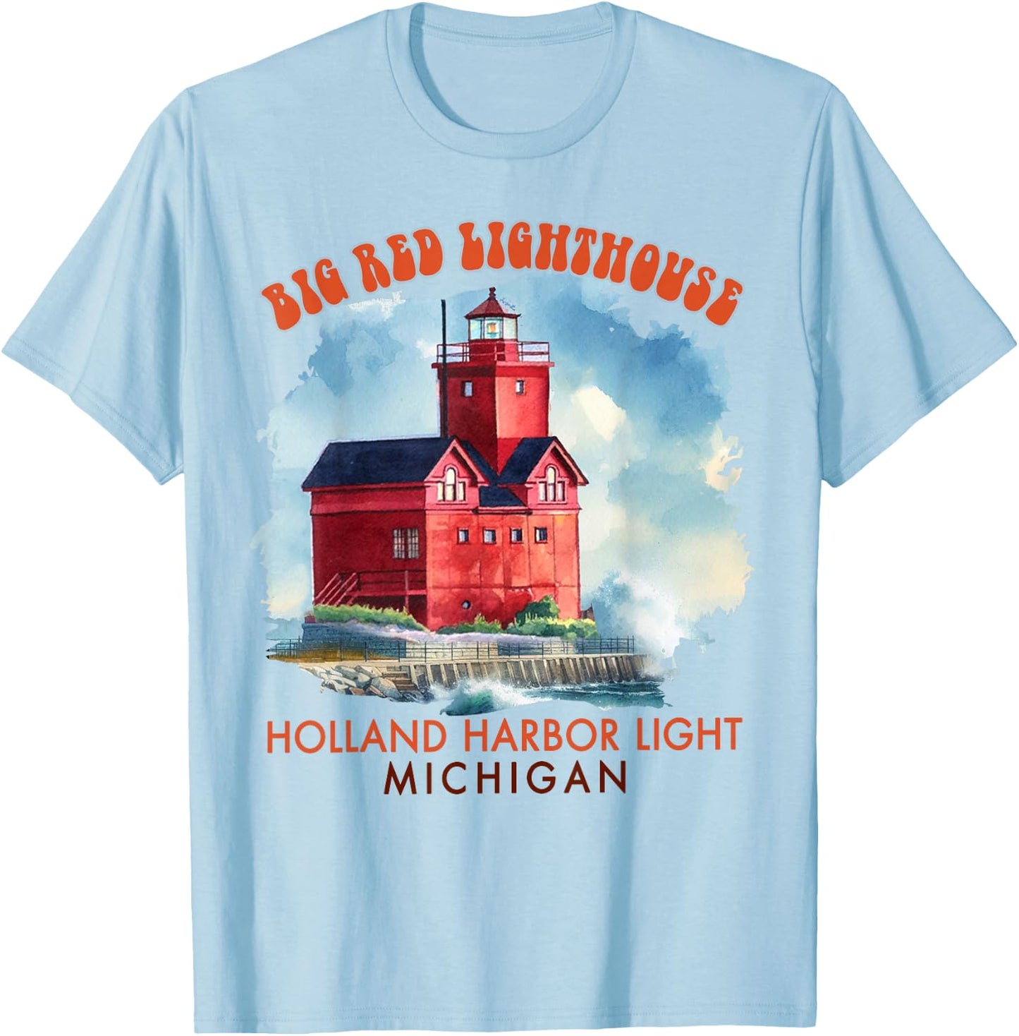 Big Red Lighthouse Holland Harbor Light Michigan Traveling T-Shirt - T-Shirt | Light Blue