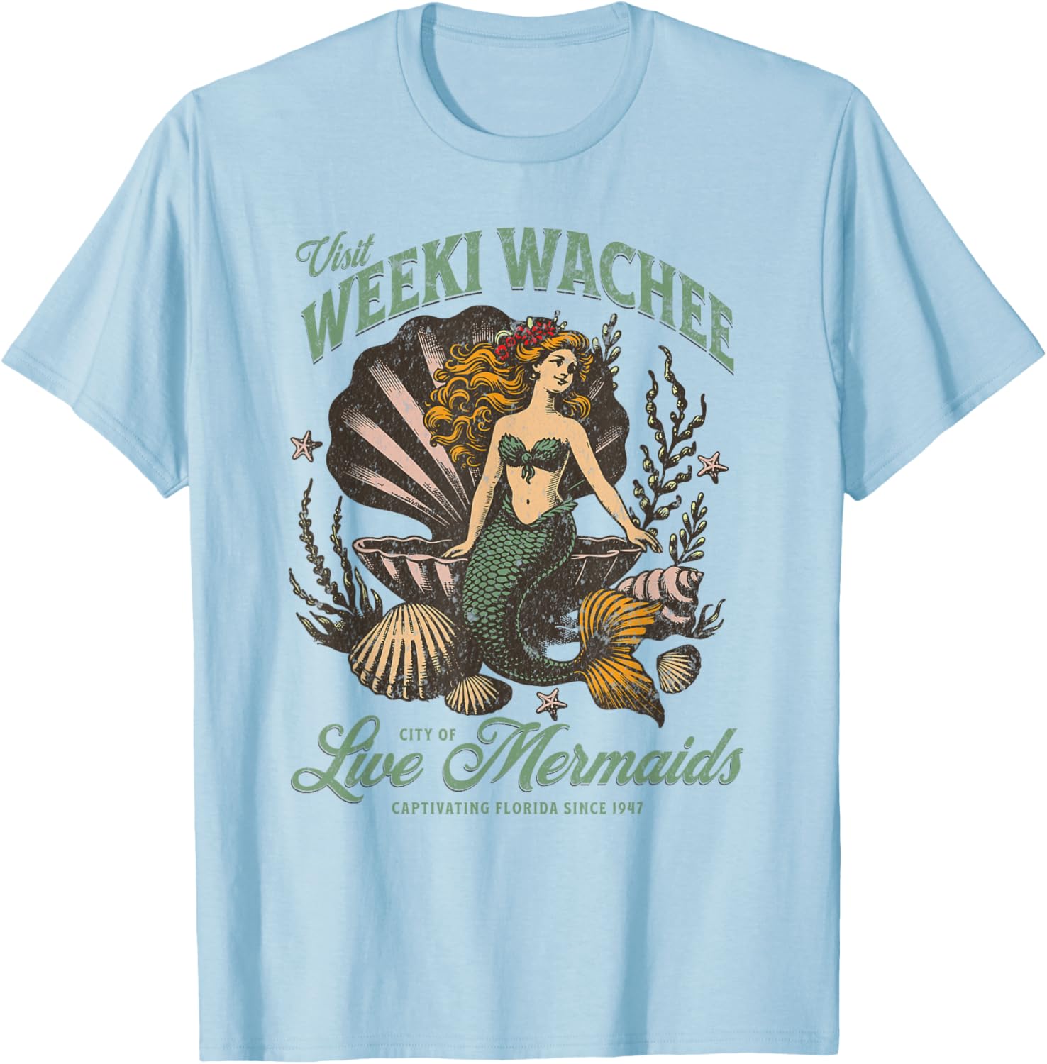 Visit Weeki Wachee City of Mermaids Florida 1947 Tourist T-Shirt - T-Shirt | Light Blue