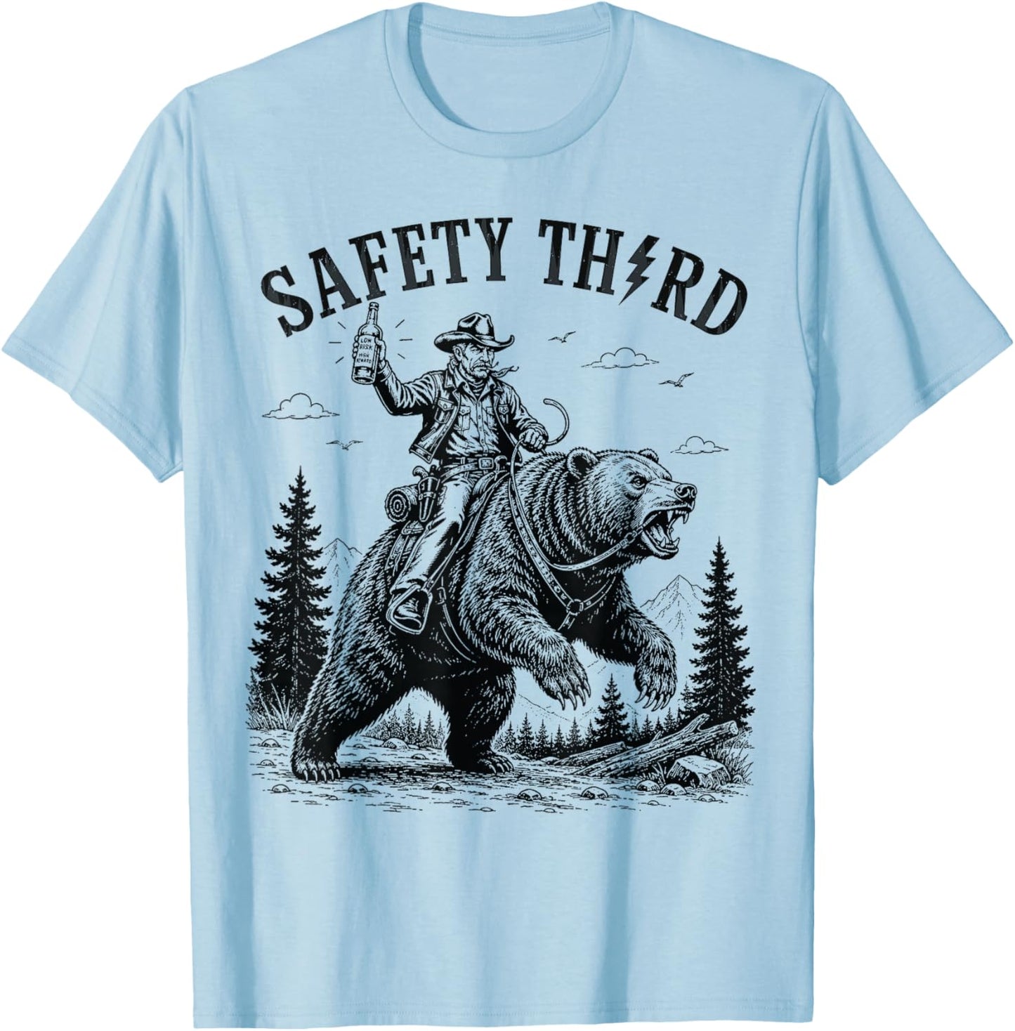 Safety Third Funny Cool Men Women Grizzly Bear Nature Crazy T-Shirt - T-Shirt | Light Blue