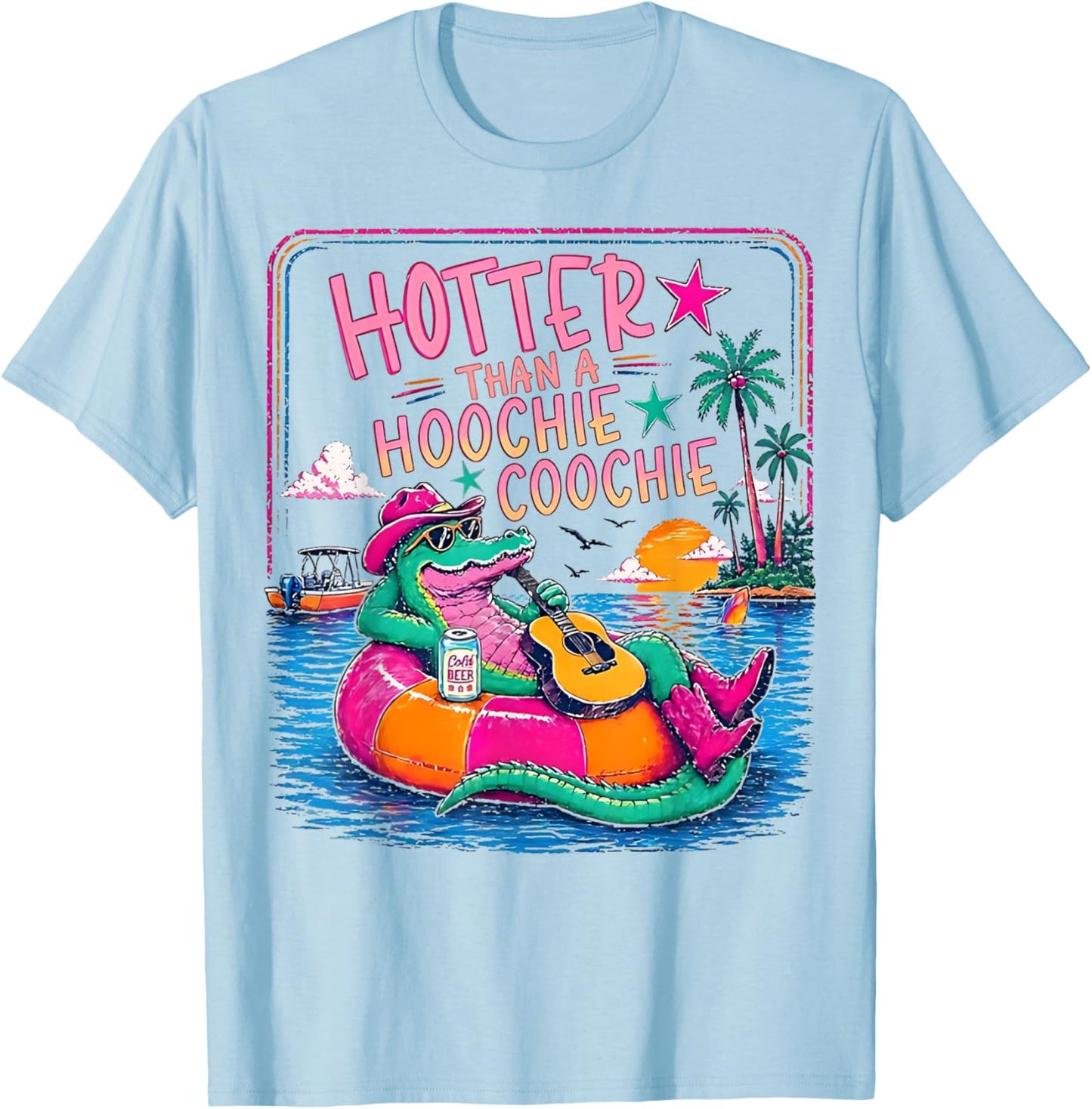 Hotter Than A Hoochie Coochie Funny Gator Summer Alligator T-Shirt - T-Shirt | Light Blue
