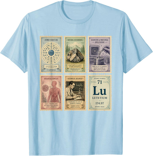 Vintage Stamp Periodic Table Lu Lutetium T-Shirt - T-Shirt | Light Blue