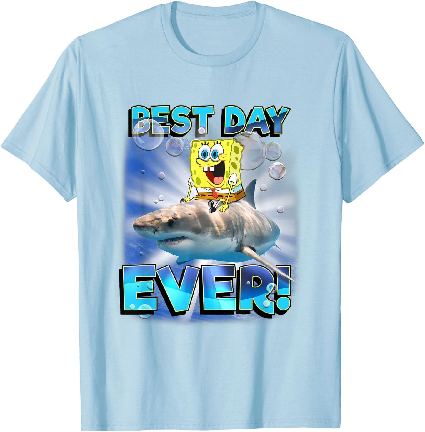 SpongeBob SquarePants Best Day Ever Riding Shark T-Shirt - T-Shirt | Light Blue