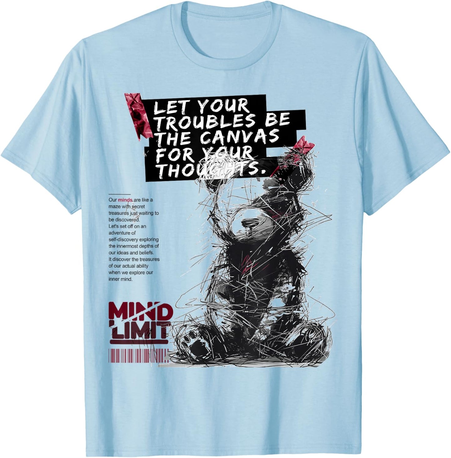 Bear | Frontprint | Art Graphic Animal Motif Artwork Bear T-Shirt - T-Shirt | Light Blue