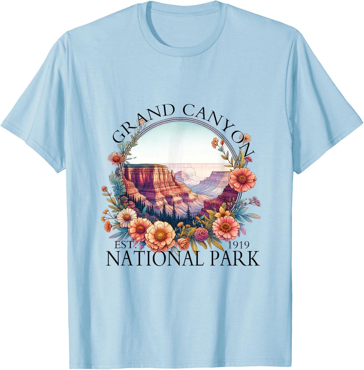 Floral Grand Canyon National Park Hiking Camping Outdoor T-Shirt - T-Shirt | Light Blue