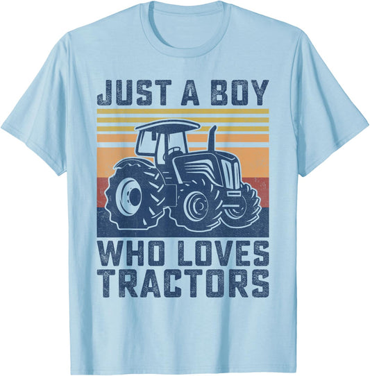 Kids Farm Just A Boy Who Loves Tractors Farmer Toddler Boys T-Shirt - T-Shirt | Light Blue