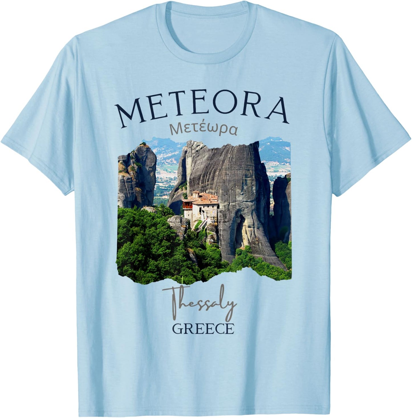Meteora Greece Vacation Men Kids Travel Souvenir T-Shirt - T-Shirt | Light Blue