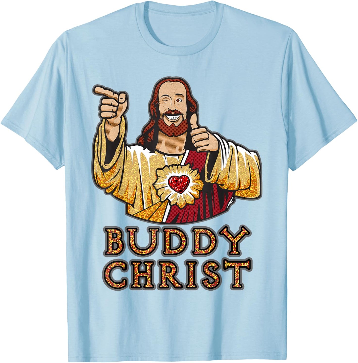 Kevin Smith View Askewniverse Buddy Christ Got Wow Golden T-Shirt - T-Shirt | Light Blue