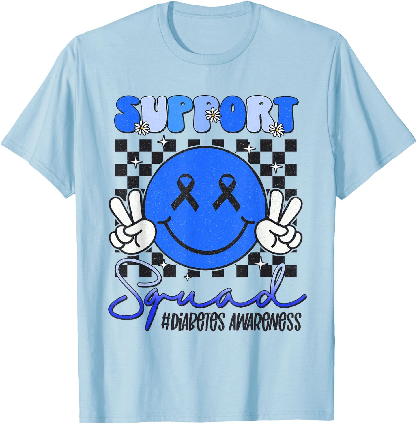 Support Squad Diabetes Awareness Blue Smile Face T1D Type 1 T-Shirt - T-Shirt | Light Blue