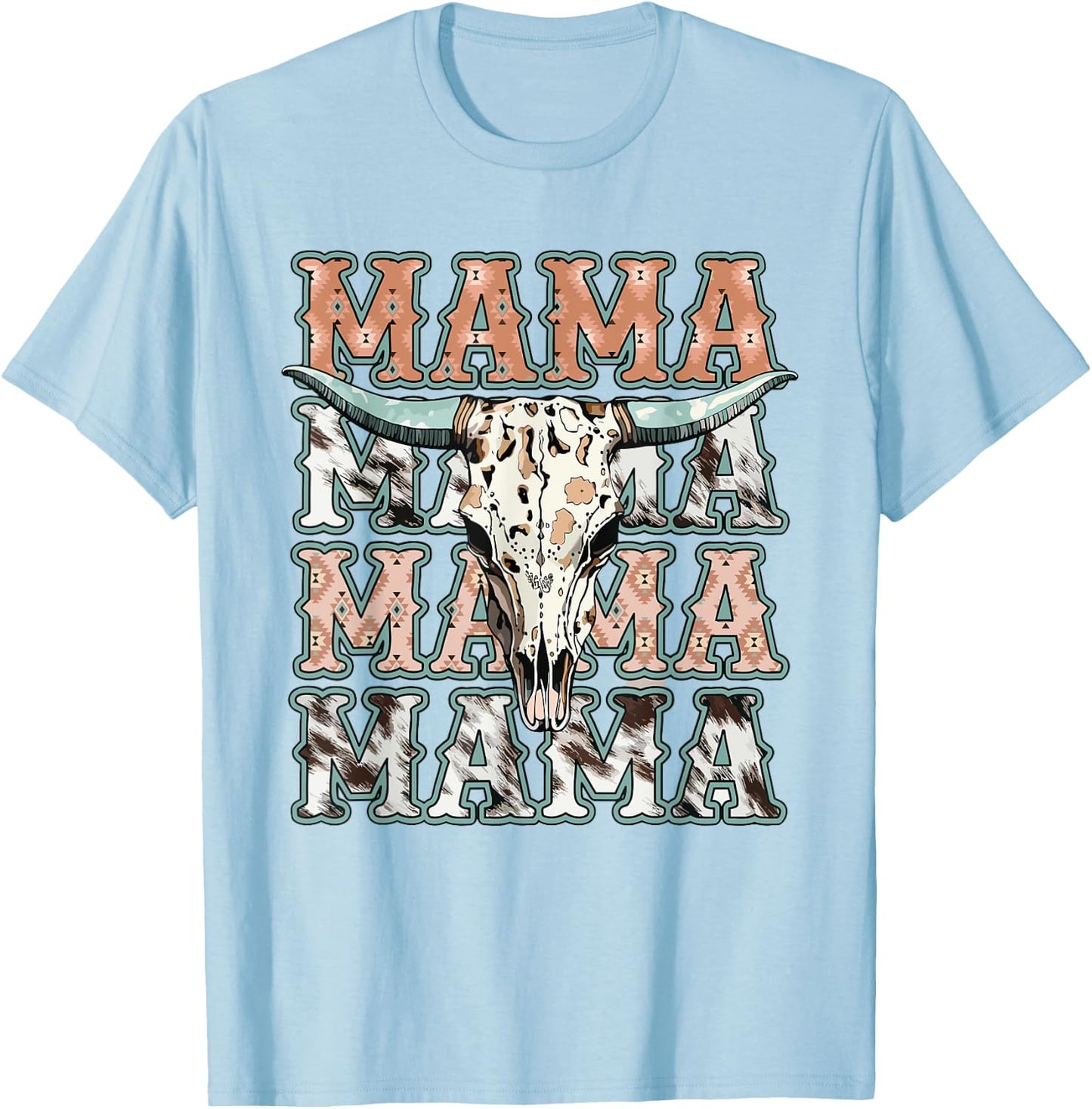 Groovy Mama Western Cow Skull Matching Family Mother's Day T-Shirt - T-Shirt | Light Blue