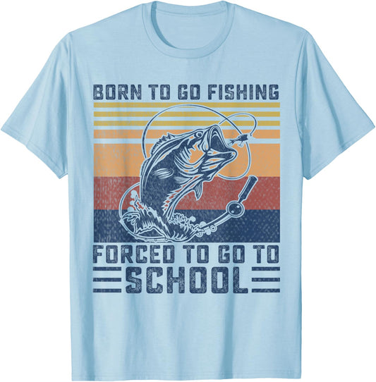 Funny Born to Go Fishing Bass Fish Fisherman Boys Kids Small T-Shirt - T-Shirt | Light Blue