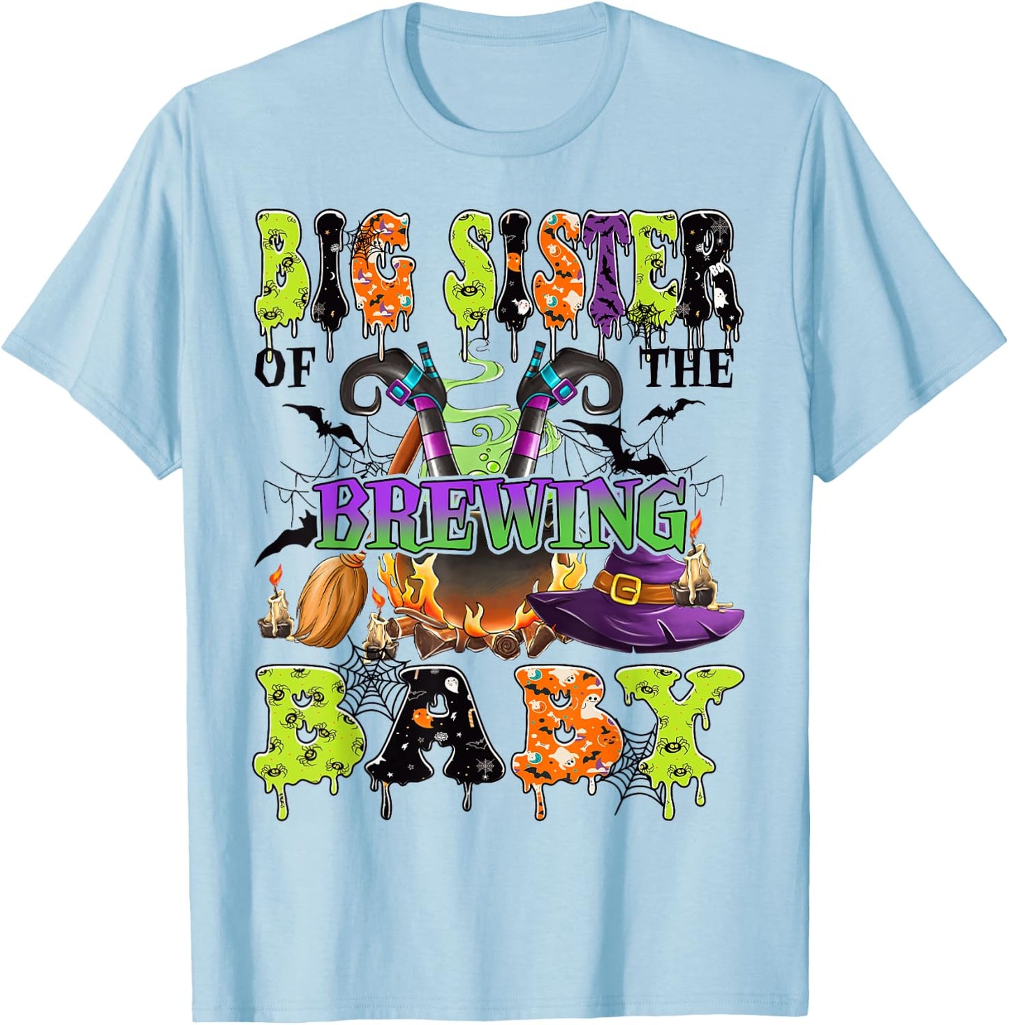 Big Sister Of The Brewing Baby Spooky Halloween Baby Shower T-Shirt - T-Shirt | Light Blue