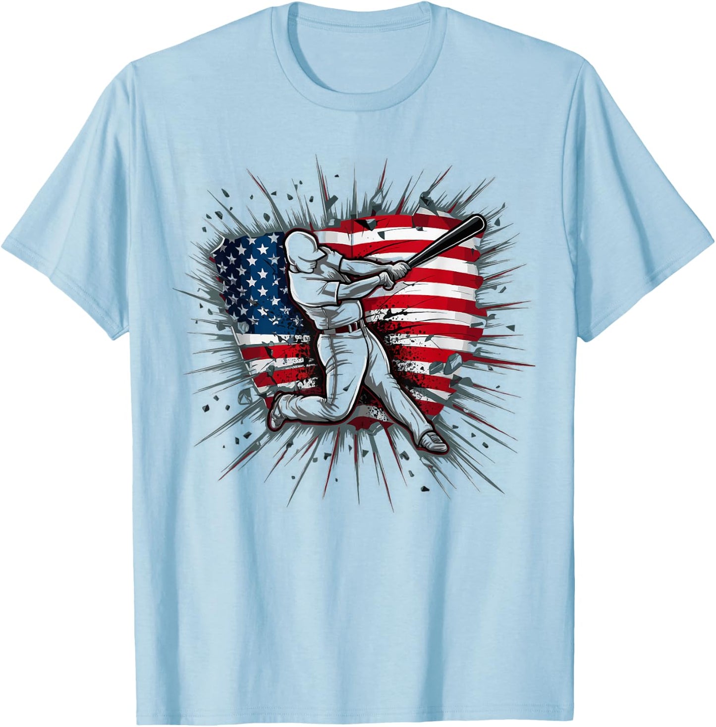 Patriotic Baseball 4th of July US American Flag Boys Vintage T-Shirt - T-Shirt | Light Blue