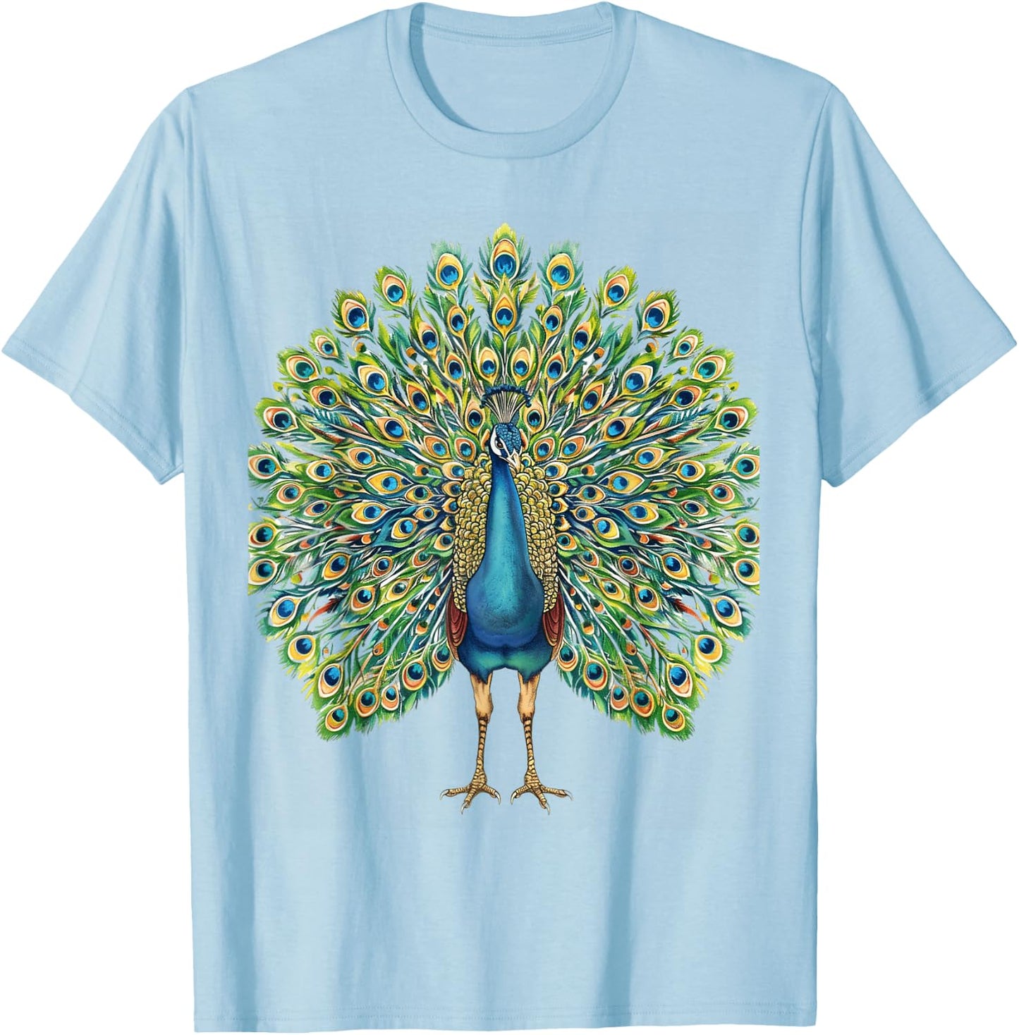 Detailed Peacock Art Nature Lovers T-Shirt - T-Shirt | Light Blue