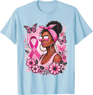 Breast cancer awareness Wear Pink African American support T-Shirt - T-Shirt | Light Blue